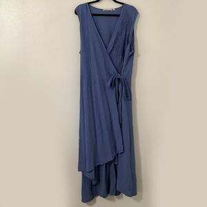 Soft Surroundings Blue 100% Cotton Cottagecore Coastal Cowgirl Wrap Dress 3X